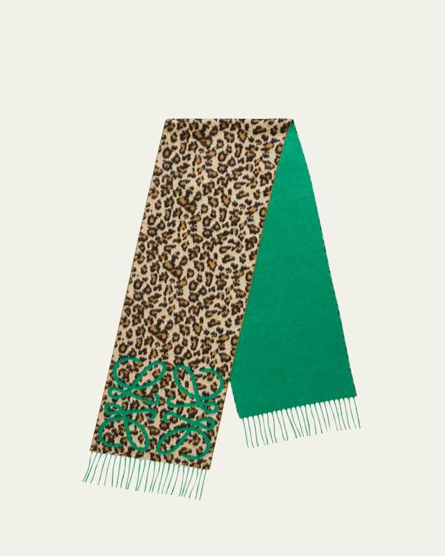 Anagram Leopard-Print Cashmere Scarf